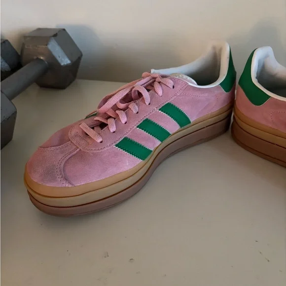 Adidas Gazelle Pink and Green platform Sneakers 9 - Picture 7 of 7